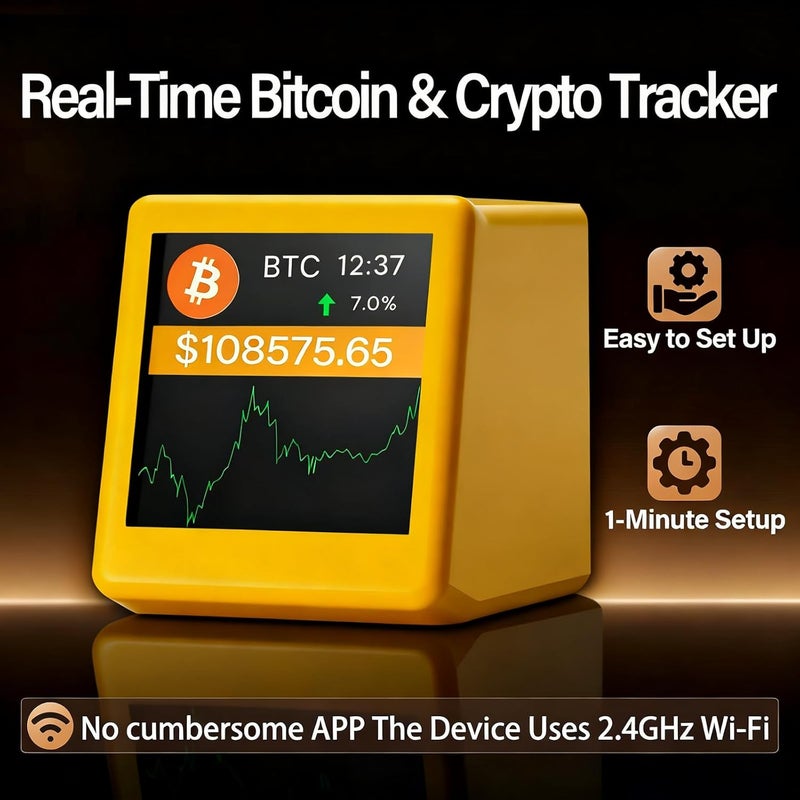 Zelmor Bitcoin Ticker - Crypto Price Display Ticker for Top 1,000 Coins, Office and Home Uses Wi-Fi, 1.54" Diagonal -Yellow - Image 3